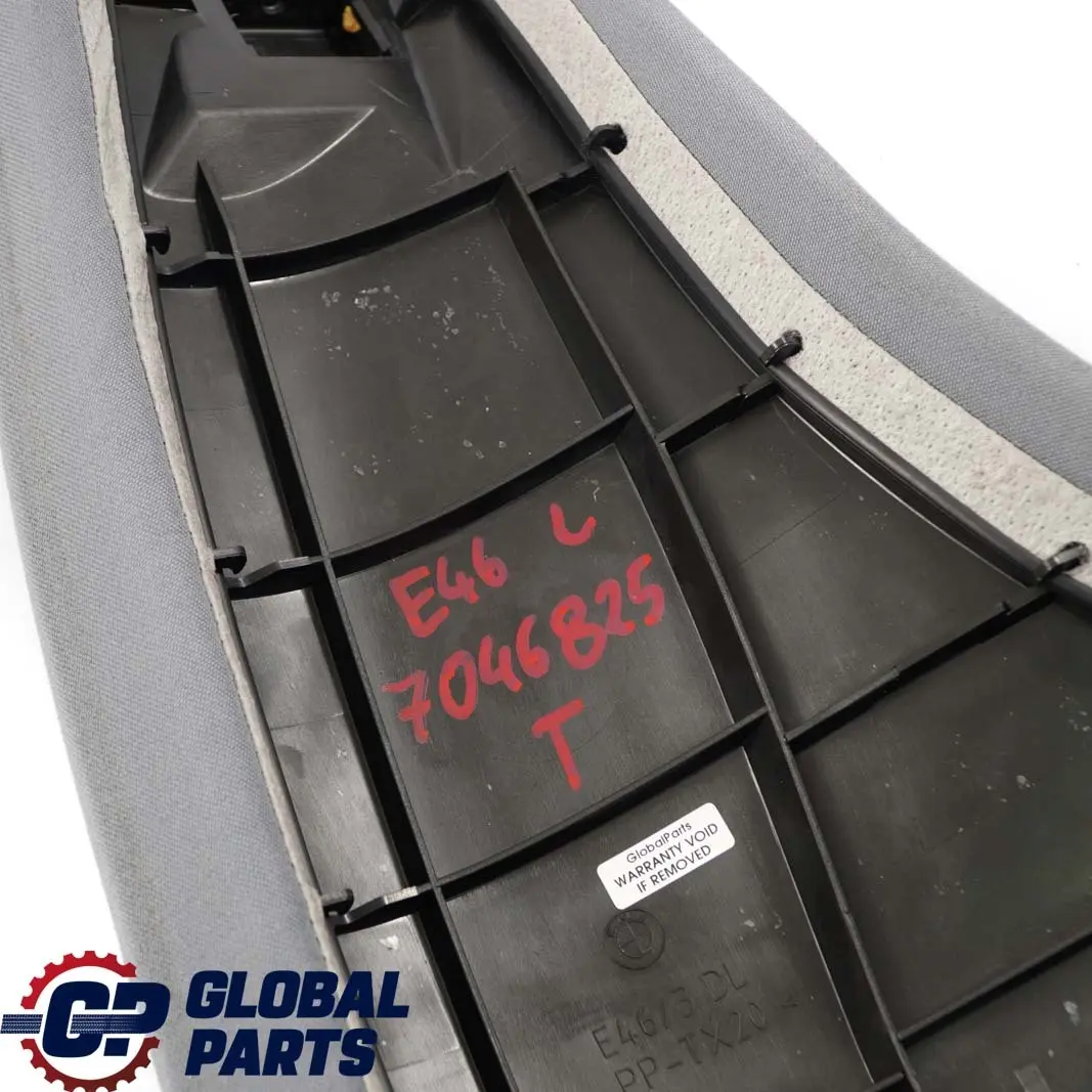 Asiento Trasero Izquierdo Lateral Panel Acabado Tela Gris para BMW E46 Touring con número de pieza 7046825 BMW E46 Touring Asiento Trasero Izquierdo Lateral Panel Acabado Tela Gris - SKU 7046825 - Número de pieza 7046825