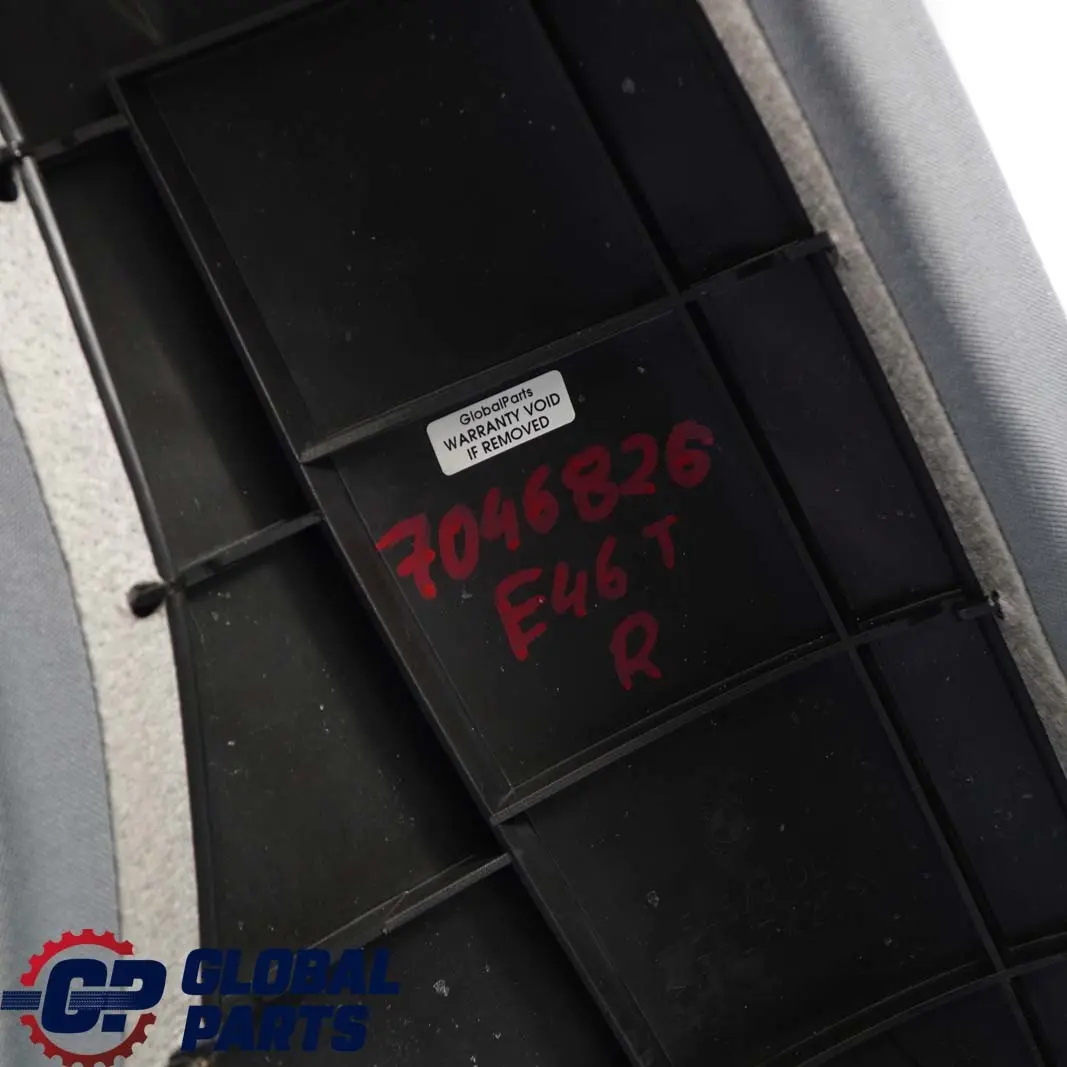 Right O/S Lateral Finisher Panel Cloth Grey to BMW 3 E46 Touring Rear Seat with Part number 7046826 BMW 3 E46 Touring Rear Seat Right O/S Lateral Finisher Panel Cloth Grey - SKU 7046826 - Part number 7046826