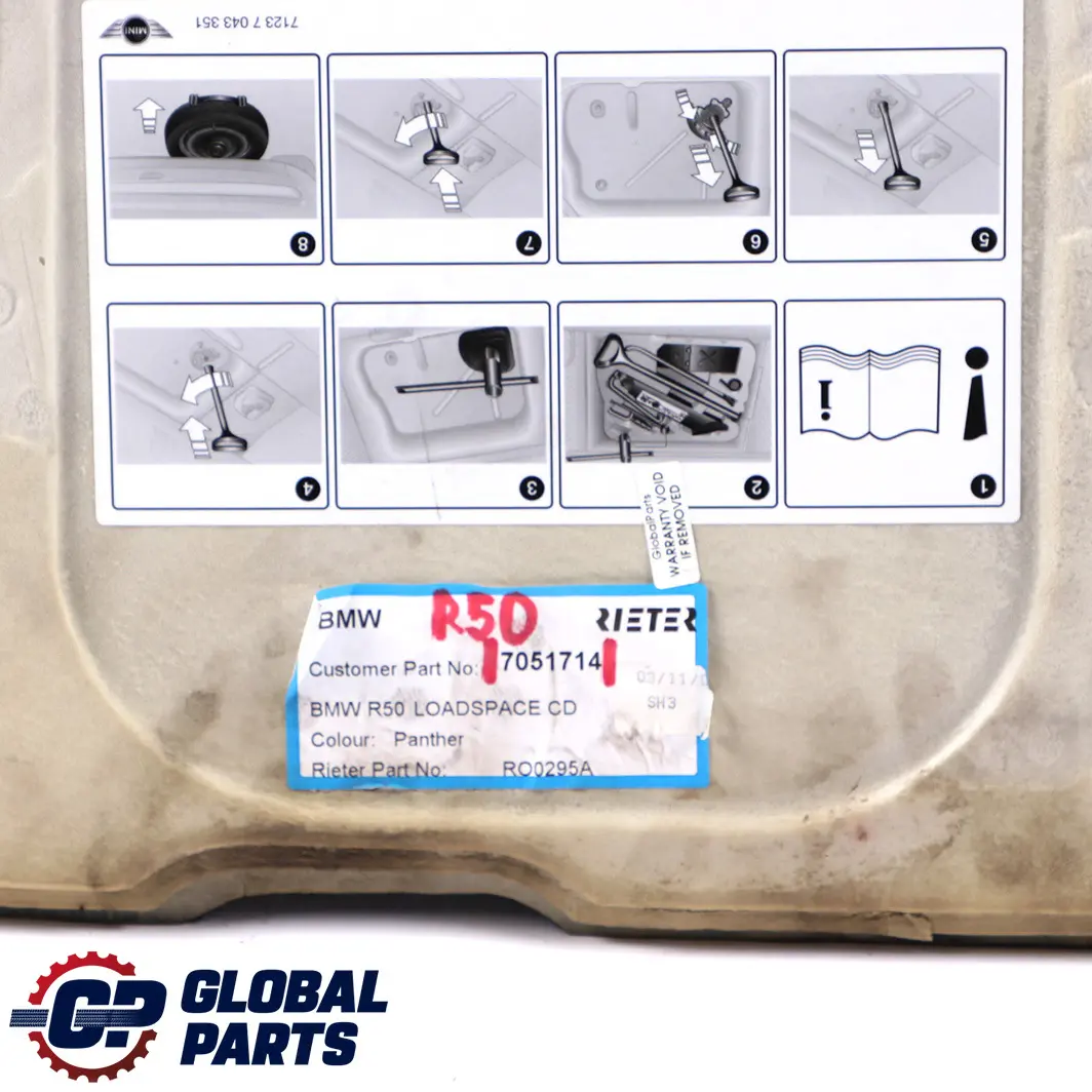 Copertura pavimento bagagliaio per Mini Cooper R50 R53 con numero di parte 7051714 Mini Cooper R50 R53 Copertura pavimento bagagliaio - SKU 7051714 - Numero di parte 7051714