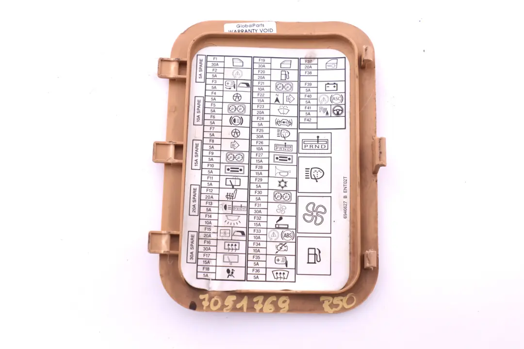Mini Cooper One R50 Cover Lateral Trim Panel Cordoba Beige Label Fuse Box - SKU 7051769 - Part number 7051769