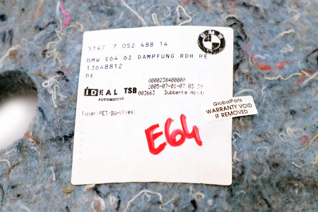 E64N LCI Cabrio Sound Insulatng Trunk Wheel Housing Right O/S to BMW 6 Series E64 with Part number 7052488 BMW 6 Series E64 E64N LCI Cabrio Sound Insulatng Trunk Wheel Housing Right O/S - SKU 7052488 - Part number 7052488