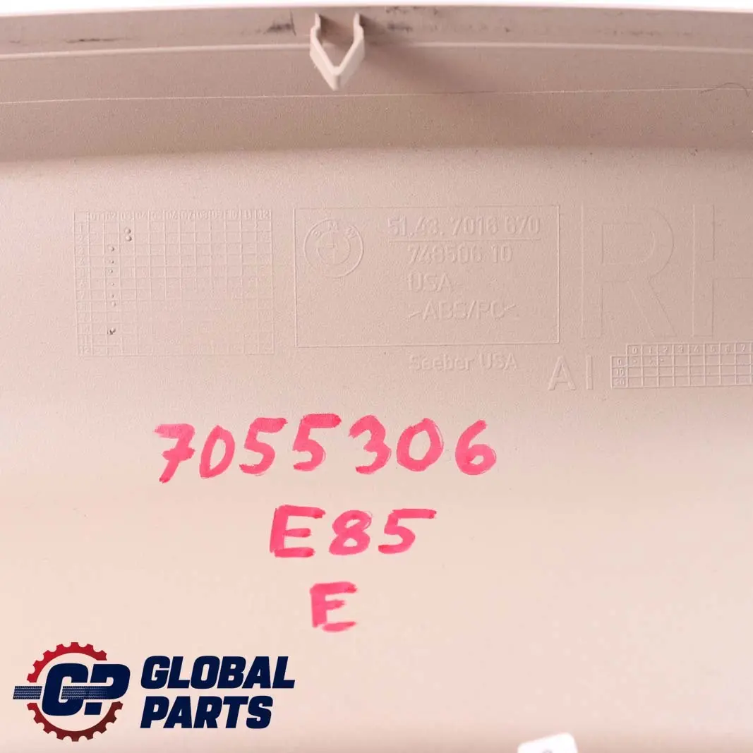 BMW Z4 E85 Wkładka Schowka Bocznego Panelu Tylnego Prawa 7016670 - SKU 7055306 - Numer Części 7055306