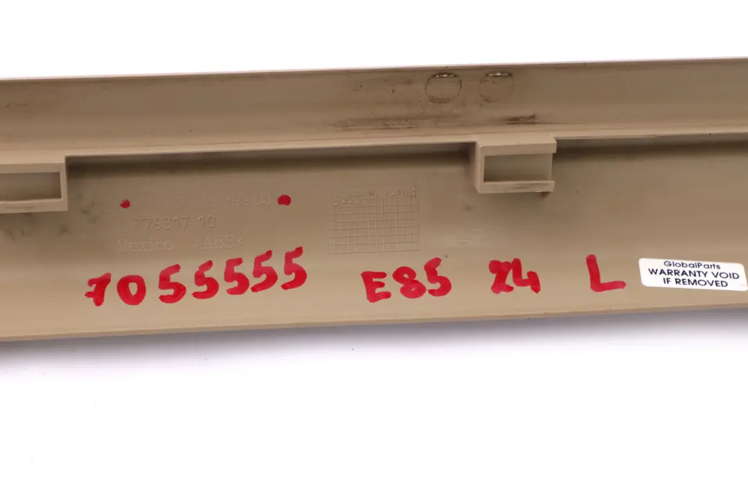 Abdeckleiste Einstieg Innen Links Beige 7016799 für BMW Z4 er E85 E86 mit Teilenummer 7055555 BMW Z4 er E85 E86 Abdeckleiste Einstieg Innen Links Beige 7016799 - SKU 7055555 - Teilenummer 7055555