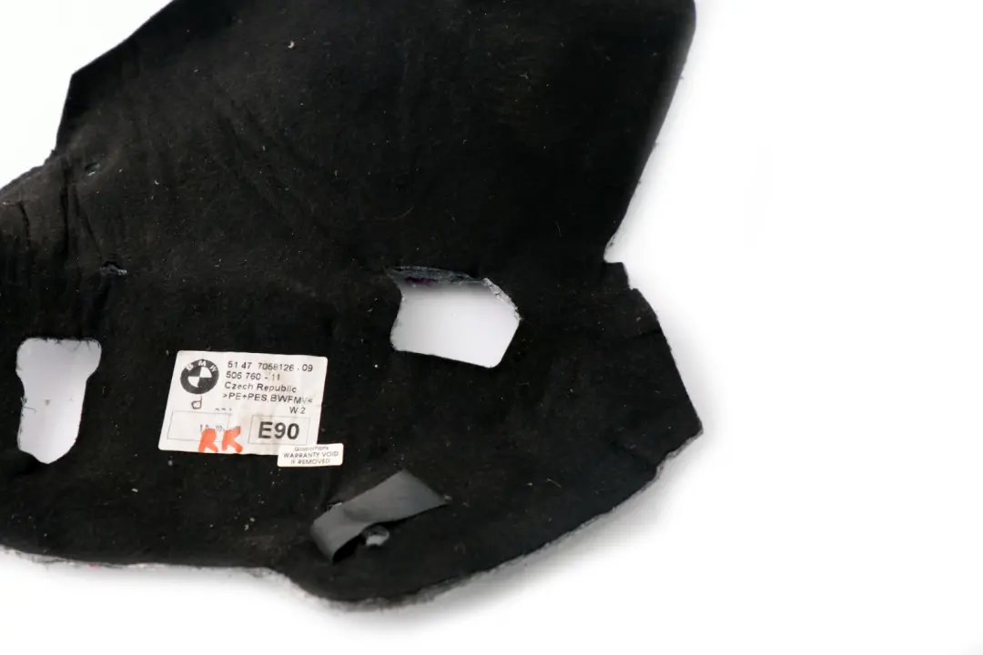 Aislamiento Acústico Carcasa Rueda Trasera Derecha para BMW E90 E91 E92 LCI con número de pieza 7058126 BMW E90 E91 E92 LCI Aislamiento Acústico Carcasa Rueda Trasera Derecha - SKU 7058126 - Número de pieza 7058126