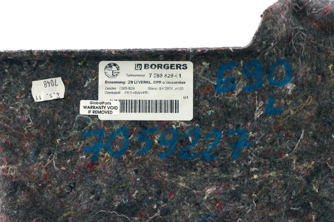 Trunk Trim Cover Panel Left N/S 7265829 to BMW 3 Series E90 with Part number 7059227 BMW 3 Series E90 Trunk Trim Cover Panel Left N/S 7265829 - SKU 7059227 - Part number 7059227