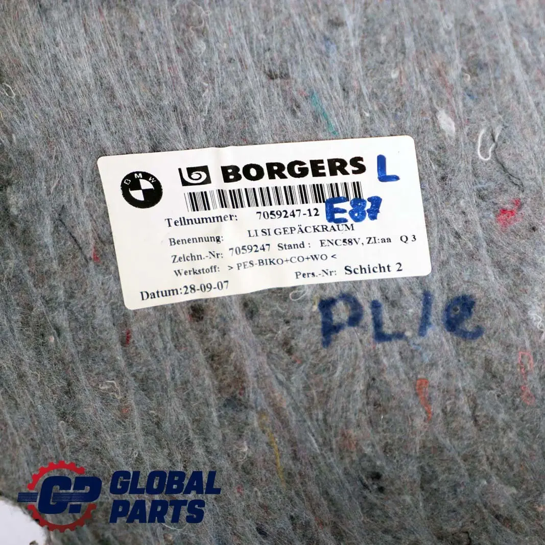 Izolacja wygłuszenie bagażnika lewe do BMW E81 E87 o numerze 7059247 BMW E81 E87 Izolacja wygłuszenie bagażnika lewe - SKU 7059247 - Numer Części 7059247
