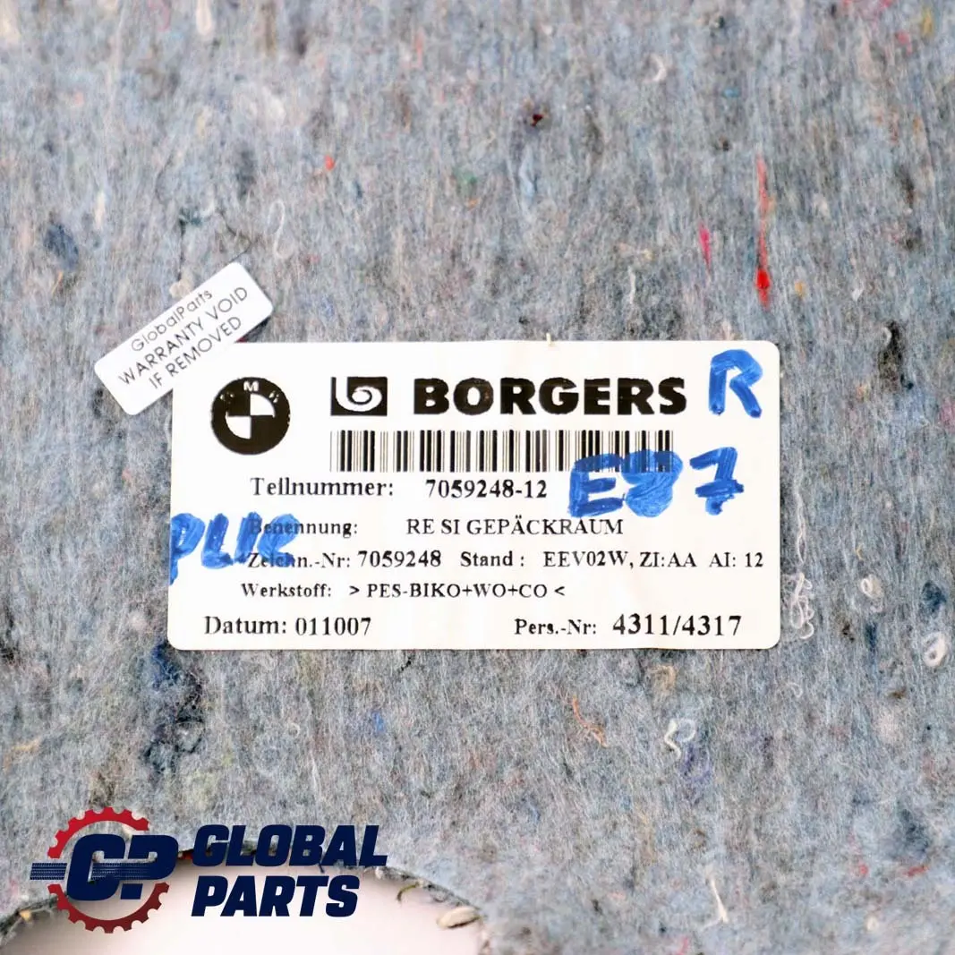 Gepäckraum Schallisolierung Panel Rechts für BMW 1 er E81 E87 mit Teilenummer 7059248 BMW 1 er E81 E87 Gepäckraum Schallisolierung Panel Rechts - SKU 7059248 - Teilenummer 7059248