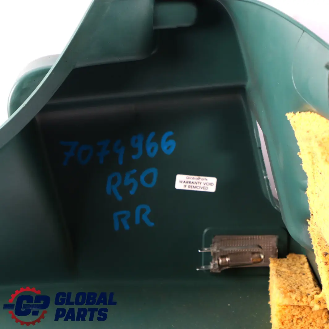 Right O/S Lateral Trim Side Panel Emerald Green to BMW Mini Cooper R50 R53 Rear with Part number 7059732 BMW Mini Cooper R50 R53 Rear Right O/S Lateral Trim Side Panel Emerald Green - SKU 7059732 - Part number 7059732