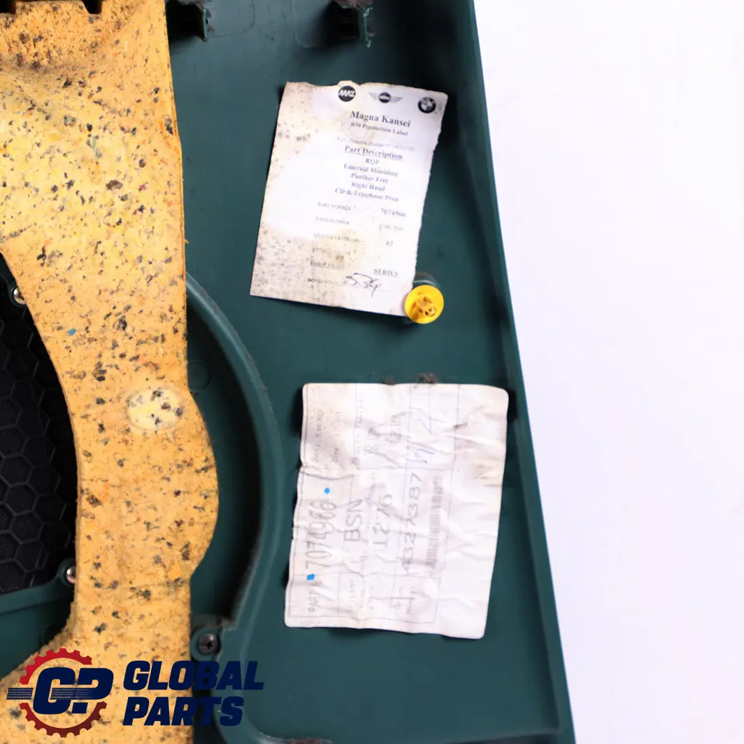 Right O/S Lateral Trim Side Panel Emerald Green to BMW Mini Cooper R50 R53 Rear with Part number 7059732 BMW Mini Cooper R50 R53 Rear Right O/S Lateral Trim Side Panel Emerald Green - SKU 7059732 - Part number 7059732