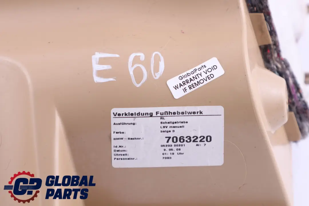 Trim Panel Foot Controls Beige to BMW 5 Series E60 E61 with Part number 7063220 BMW 5 Series E60 E61 Trim Panel Foot Controls Beige - SKU 7063220 - Part number 7063220