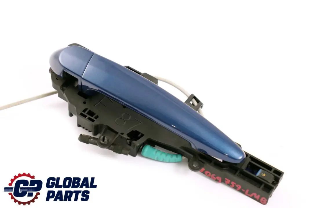 BMW E87 Manija De La puerta trasera derecha completa Le Mans Blau Azul 381 - SKU 7069759-LMB - Número de pieza 7069759