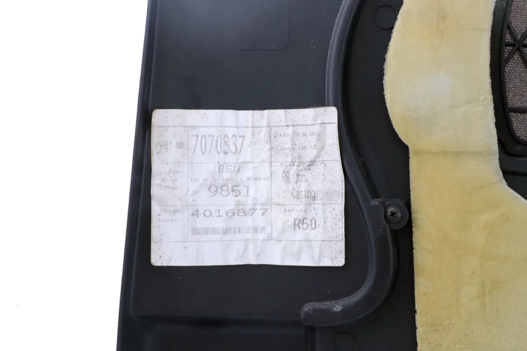 Left N/S Lateral Trim Side Panel Panther Black to Mini Cooper R50 R53 Rear with Part number 7070337 Mini Cooper R50 R53 Rear Left N/S Lateral Trim Side Panel Panther Black - SKU 7070337 - Part number 7070337