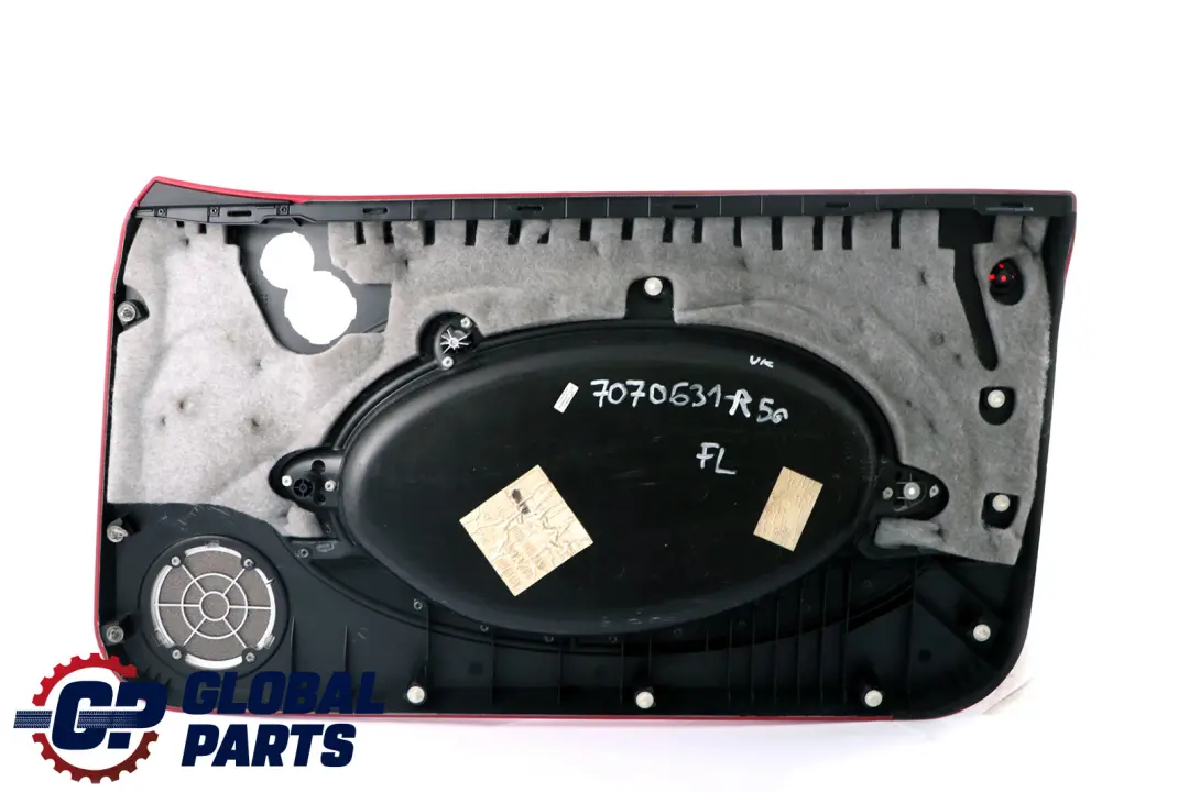 Front Left N/S Door Card Trim Tartan Red Alloy Patina HiFi to BMW Mini R50 R53 with Part number 7070631 BMW Mini R50 R53 Front Left N/S Door Card Trim Tartan Red Alloy Patina HiFi - SKU 7070631 - Part number 7070631