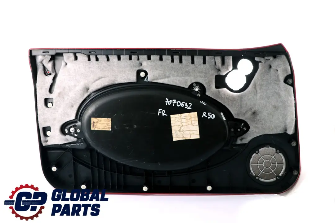 Front Right O/S Door Card Trim Tartan Red Alloy Patina HiFi to BMW Mini R50 R53 with Part number 7070632 BMW Mini R50 R53 Front Right O/S Door Card Trim Tartan Red Alloy Patina HiFi - SKU 7070632 - Part number 7070632
