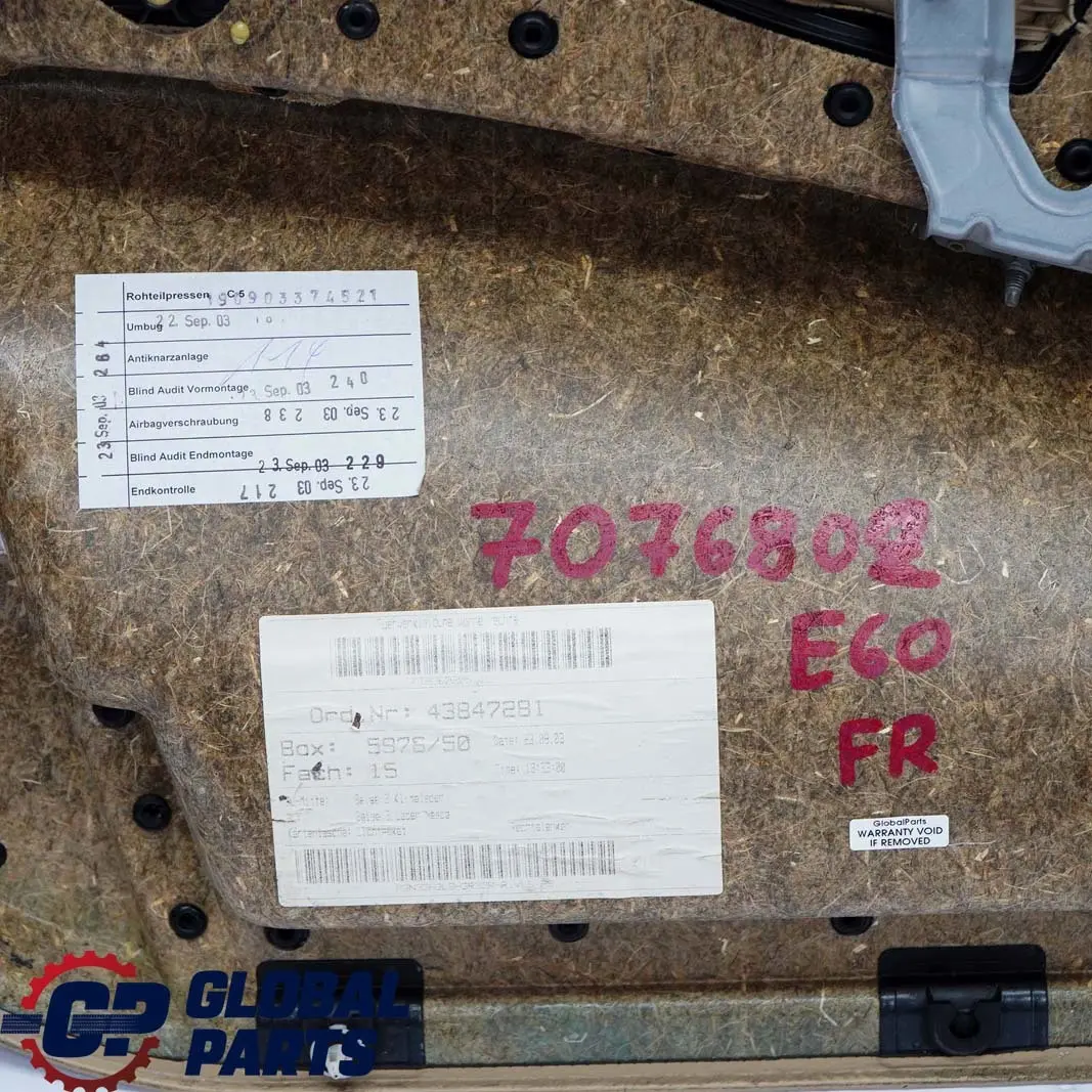 BMW E60 E61 Pannello Porta Copertura Anteriore Destro Pelle Nasca Beige - SKU 7076802 - Numero di parte 7076802