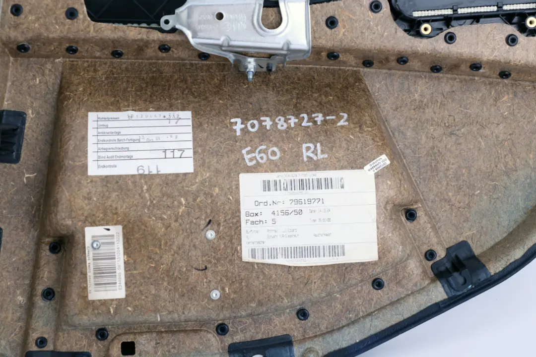 Left N/S Door Card Lining Cloth Trim Panel Black to BMW 5 Series E60 E61 2 Rear with Part number 7078727 BMW 5 Series E60 E61 2 Rear Left N/S Door Card Lining Cloth Trim Panel Black - SKU 7078727-2 - Part number 7078727