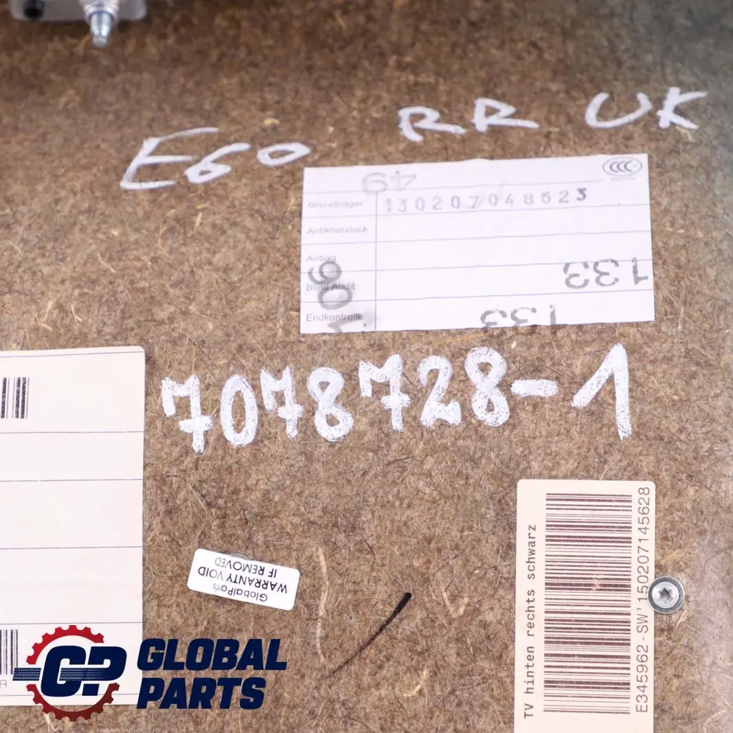 Right O/S Door Card Lining Cloth Cover Trim Black Panel to BMW E60 E61 Rear with Part number 7078728 BMW E60 E61 Rear Right O/S Door Card Lining Cloth Cover Trim Black Panel - SKU 7078728-1 - Part number 7078728