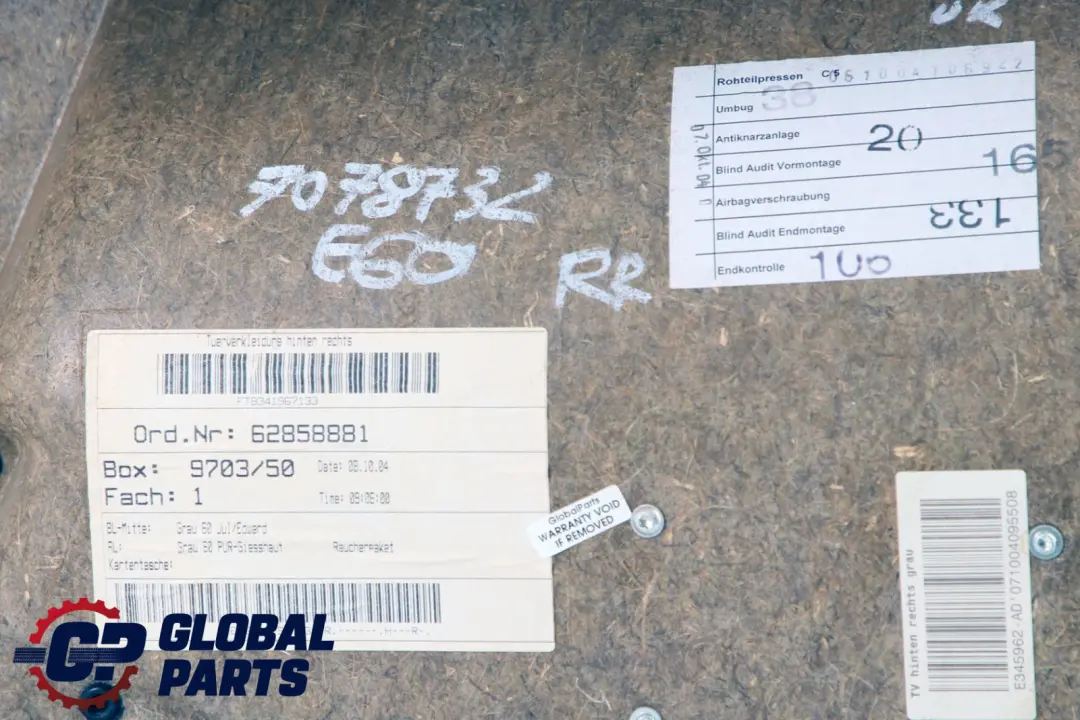 BMW E60 E61 Tarjeta De Puerta Forro De Tela Panel Trasero Derecho Gris - SKU 7078732 - Número de pieza 7078732