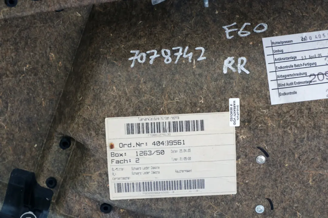BMW 5 er E60 E61 Türverkleidung Leder Hinten Rechts Schwarz - SKU 7078742 - Teilenummer 7078742