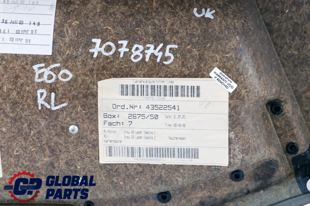 Boczek tapicerka drzwi lewy tył do BMW E60 E61 o numerze 7078745 BMW E60 E61 Boczek tapicerka drzwi lewy tył - SKU 7078745 - Numer Części 7078745