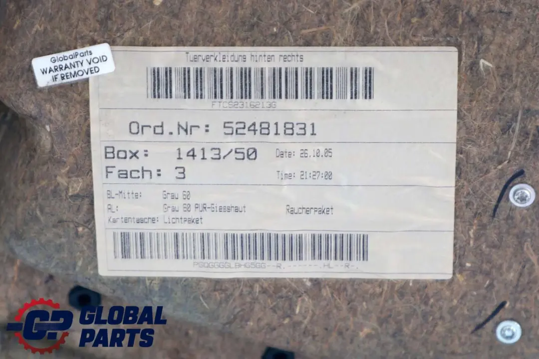 BMW 5 er E60 E61 1 Türverkleidung Hinten Rechts Leder Dakota Grau - SKU 7078746-1 - Teilenummer 7078746