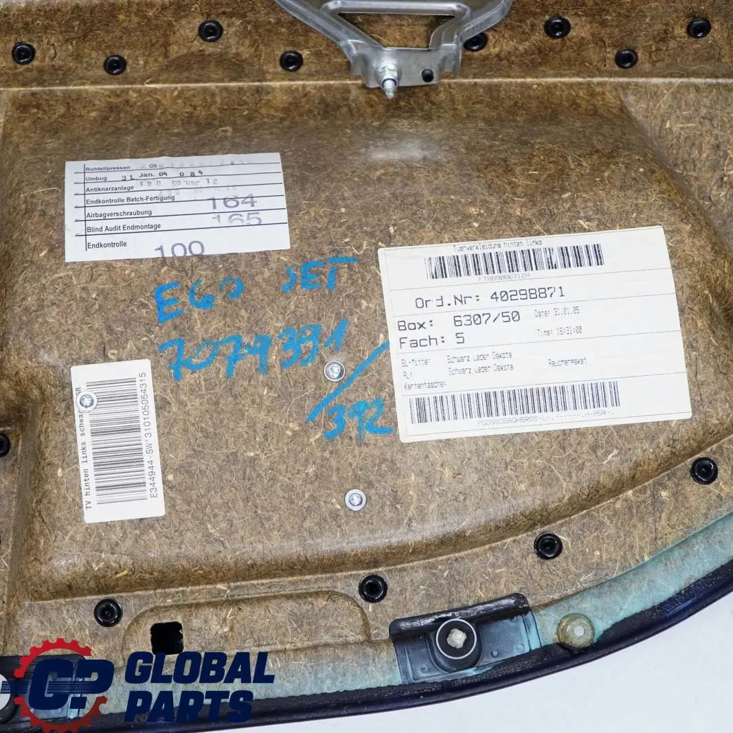 BMW 5 E60 Türverkleidung Hinten Links Rechts Leder Schwarz Sonnenschutzrollo - SKU 7079391/2 - Teilenummer 7079391