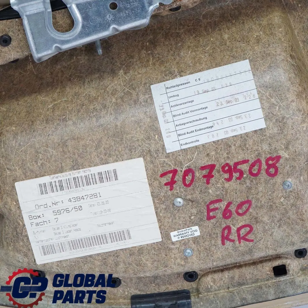 BMW 5 Series E60 E61 Rear Right O/S Door Card Leather Nasca Beige Lining Trim - SKU 7079508 - Part number 7079508