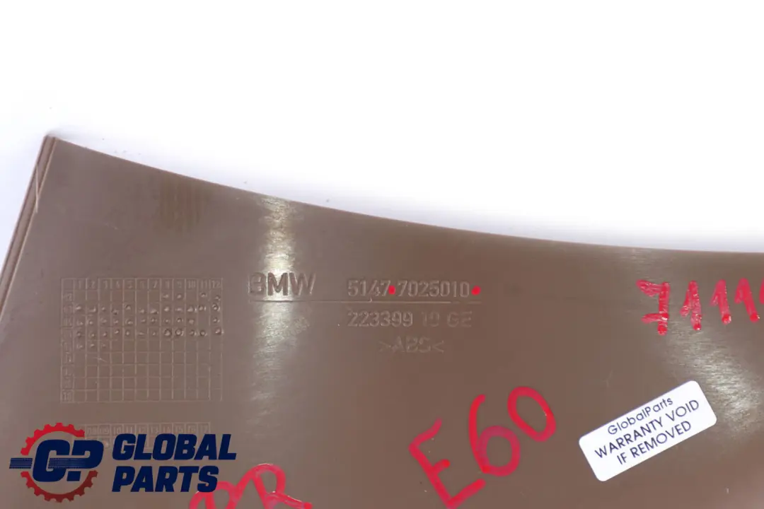 BMW 5 Series E60 E61 Cover Strip Entrance Inner Rear Right O/S Brown 7025010 - SKU 7111194 - Part number 7111194