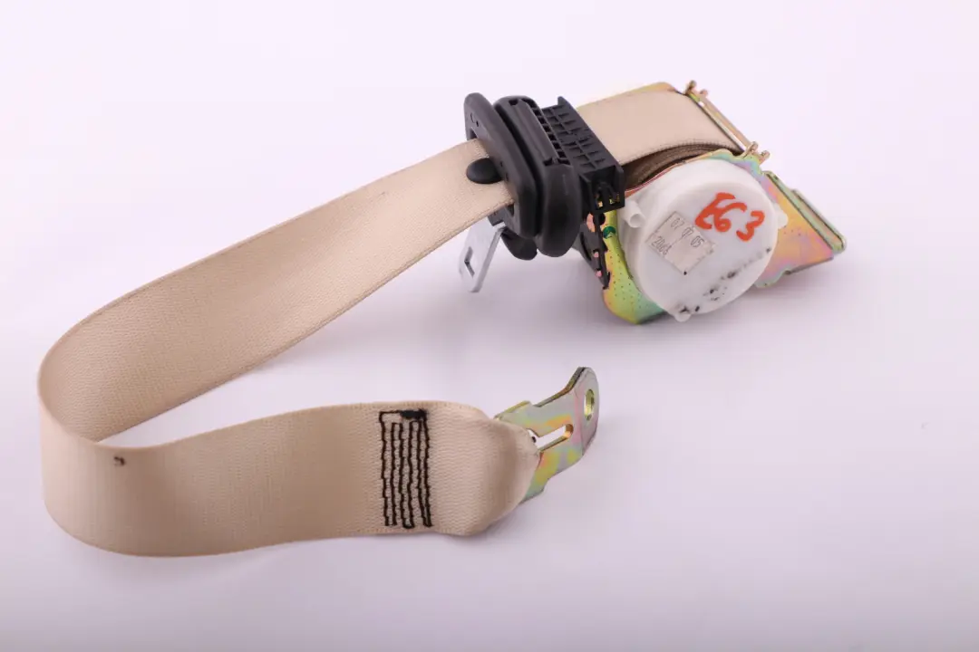 Belt BMW E63 E64 Upper Cremebeige Left Right N/O/S to Rear Seat with Part number 9132834 Rear Seat Belt BMW E63 E64 Upper Cremebeige Left Right N/O/S - SKU 7111369 - Part number 9132834