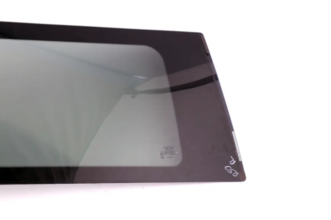 Right Side Window Glass Black Trim O/S to Mini Cooper R50 R53 Rear with Part number 7111646 Mini Cooper R50 R53 Rear Right Side Window Glass Black Trim O/S - SKU 7111646 - Part number 7111646