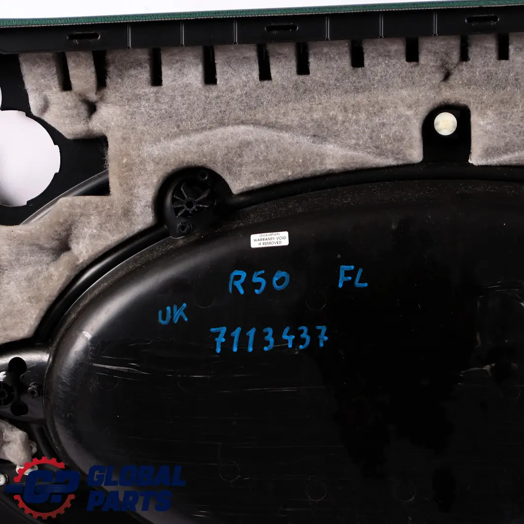 Front Left N/S Door Card Side Trim Emerald Green Anthracite to Mini Cooper R50 with Part number 7113437 Mini Cooper R50 Front Left N/S Door Card Side Trim Emerald Green Anthracite - SKU 7113437 - Part number 7113437