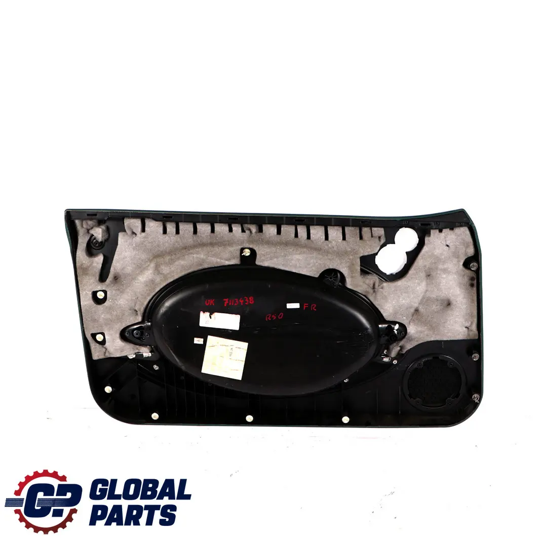 Front Right O/S Door Card Side Trim Emerald Green Anthracite to Mini Cooper R50 with Part number 7113438 Mini Cooper R50 Front Right O/S Door Card Side Trim Emerald Green Anthracite - SKU 7113438 - Part number 7113438