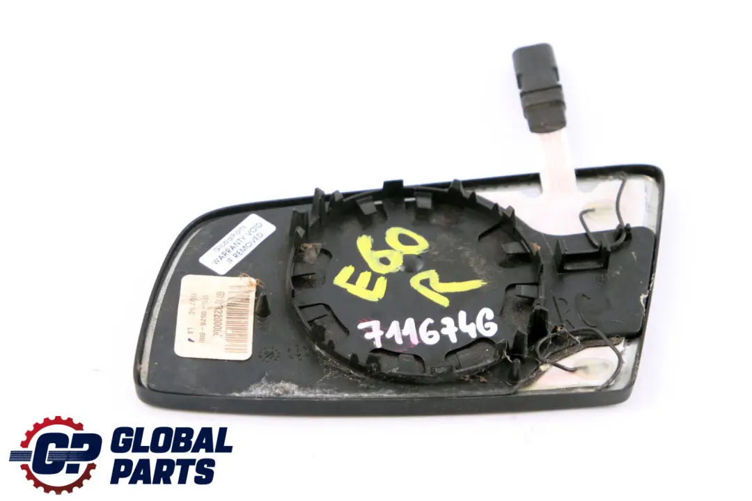 Right O/S Mirror Glass Heated Auto Dip Wide Angle to BMW 5 6 Series E60 E61 E63 with Part number 7116746 BMW 5 6 Series E60 E61 E63 Right O/S Mirror Glass Heated Auto Dip Wide Angle - SKU 7116746 - Part number 7116746