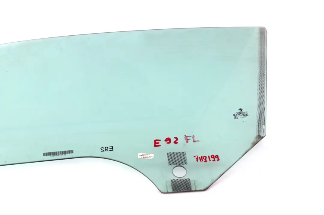 Door Window Glass Front Left N/S Green AS2 to BMW E92 E92N with Part number 7119199 BMW E92 E92N Door Window Glass Front Left N/S Green AS2 - SKU 7119199 - Part number 7119199