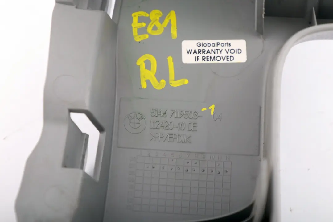 Support Rear Window Shelf Left Speaker N/S Alaska Grey to BMW 1 Series E81 with Part number 7119503 BMW 1 Series E81 Support Rear Window Shelf Left Speaker N/S Alaska Grey - SKU 7119503-1 - Part number 7119503