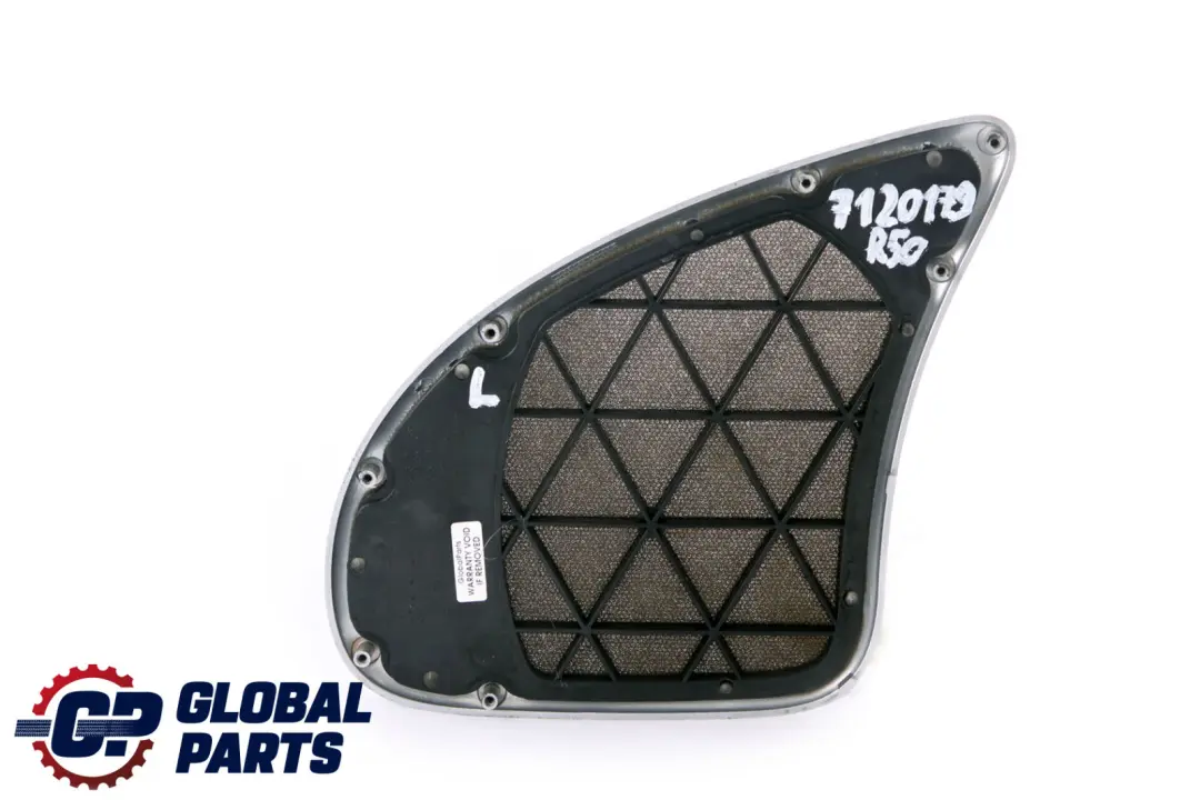 Door Trim Loudspeaker Left N/S Matt Chrome to BMW Mini Cooper One R50 R53 Cover with Part number 7120179 BMW Mini Cooper One R50 R53 Cover Door Trim Loudspeaker Left N/S Matt Chrome - SKU 7120179 - Part number 7120179