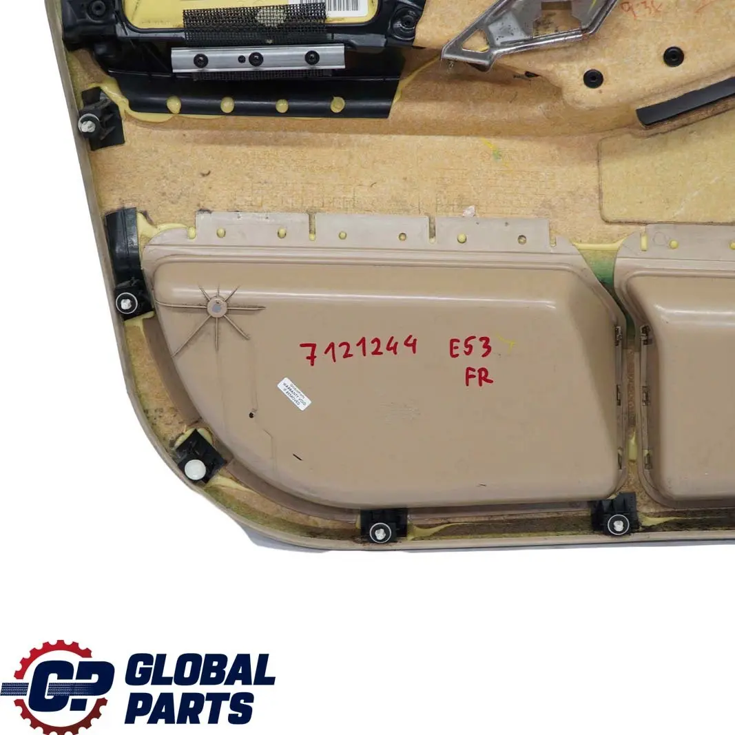 Front Right O/S Door Card Trim Panel Leather Walknappa Beige to BMW X5 Series E53 with Part number 7121244 BMW X5 Series E53 Front Right O/S Door Card Trim Panel Leather Walknappa Beige - SKU 7121244 - Part number 7121244