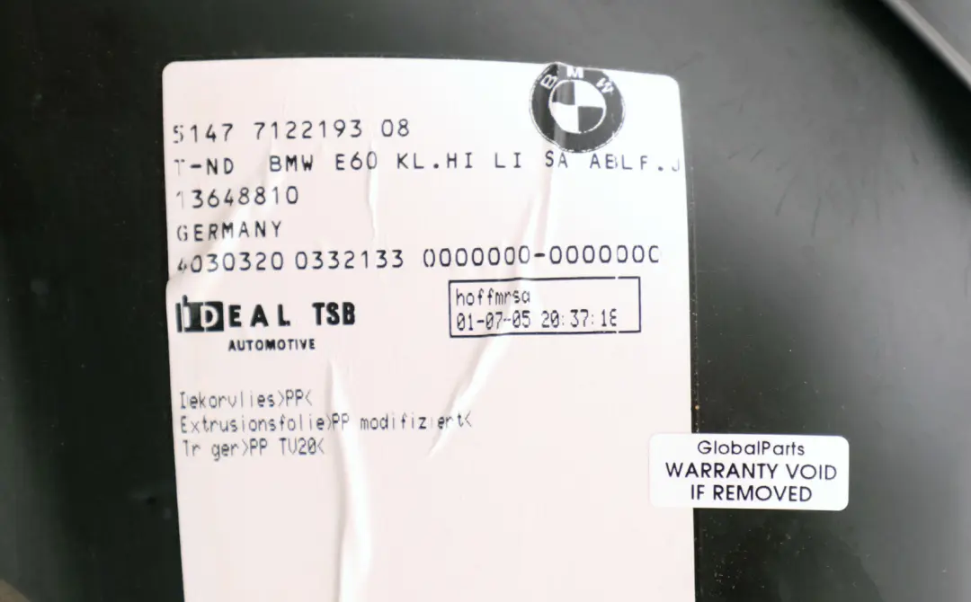 Kofferraumklappe Links Trimmen Liner Abdeckplatte für BMW E60 mit Teilenummer 7122193 BMW E60 Kofferraumklappe Links Trimmen Liner Abdeckplatte - SKU 7122193 - Teilenummer 7122193