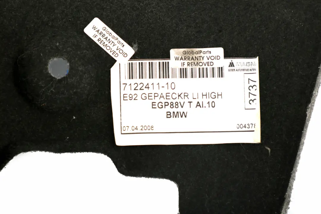 Boot Trunk Luggage Compartment Trim Panel Cover to BMW 3 Series E92 Coupe with Part number 7122411 BMW 3 Series E92 Coupe Boot Trunk Luggage Compartment Trim Panel Cover - SKU 7122411 - Part number 7122411