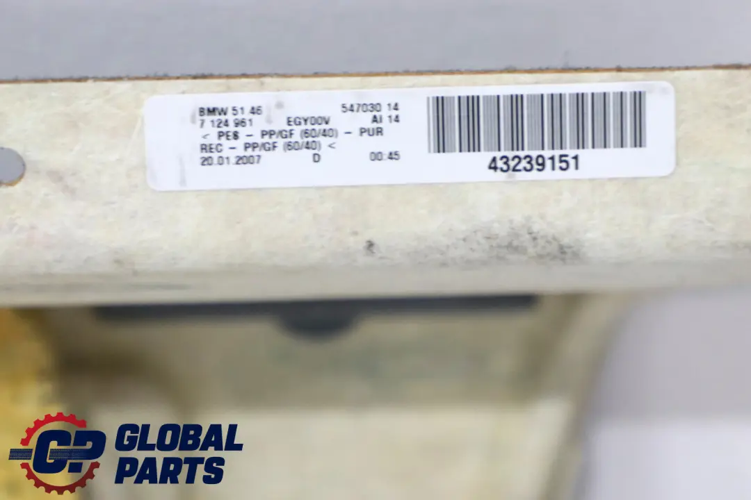 BMW 3 Serie E90 Rayon Inferieur Tablette Revetement Gris 5146 - SKU 7124961-1 - Numéro de pièce 7124961