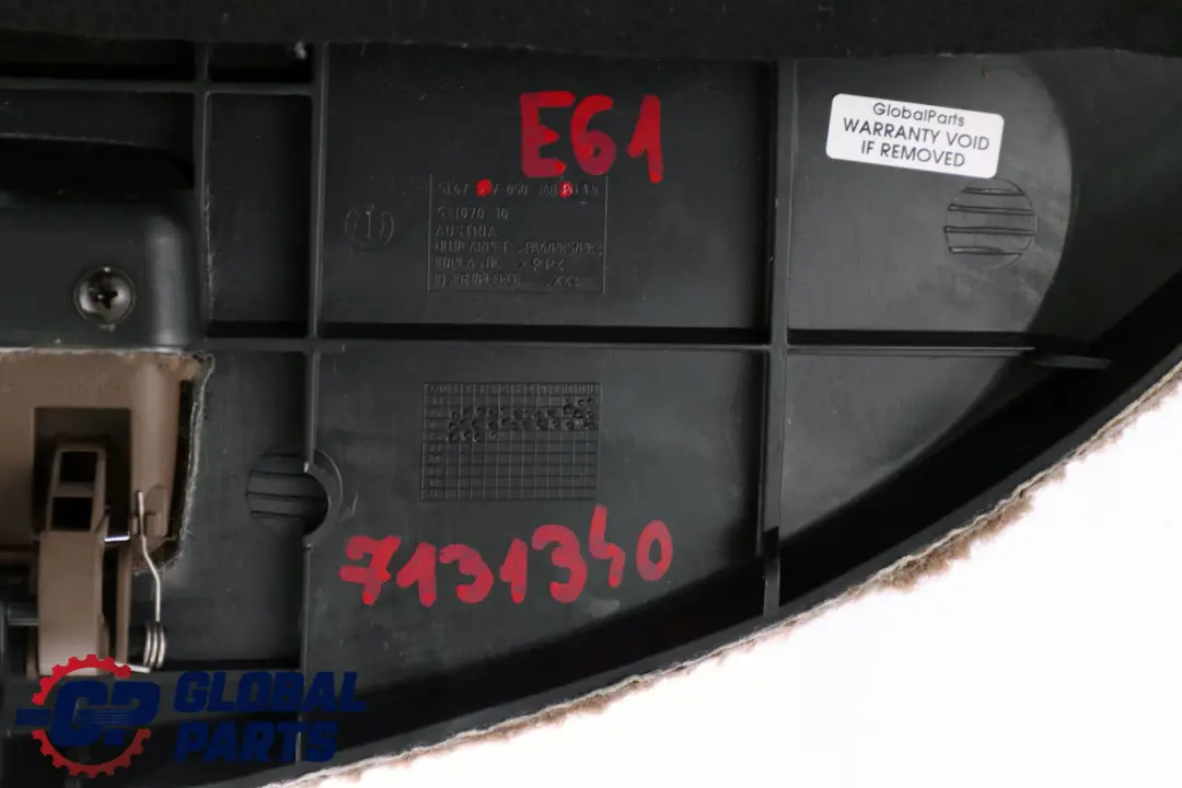 BMW 5 Series E61 E61N LCI Right O/S Trunk Rear Carpet Flap Boot Brown 7050368 - SKU 7131340 - Part number 7131340