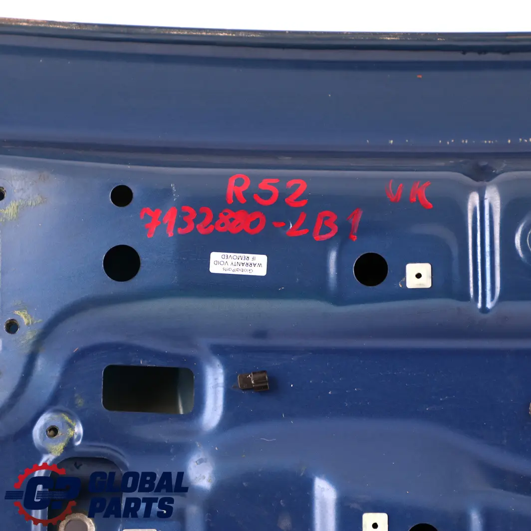 Trunk Lid Tailgate Boot Lid Lightning Blue to Mini Cooper R52 Cabrio Convertible with Part number 7132880 Mini Cooper R52 Cabrio Convertible Trunk Lid Tailgate Boot Lid Lightning Blue - SKU 7132880-LB1 - Part number 7132880