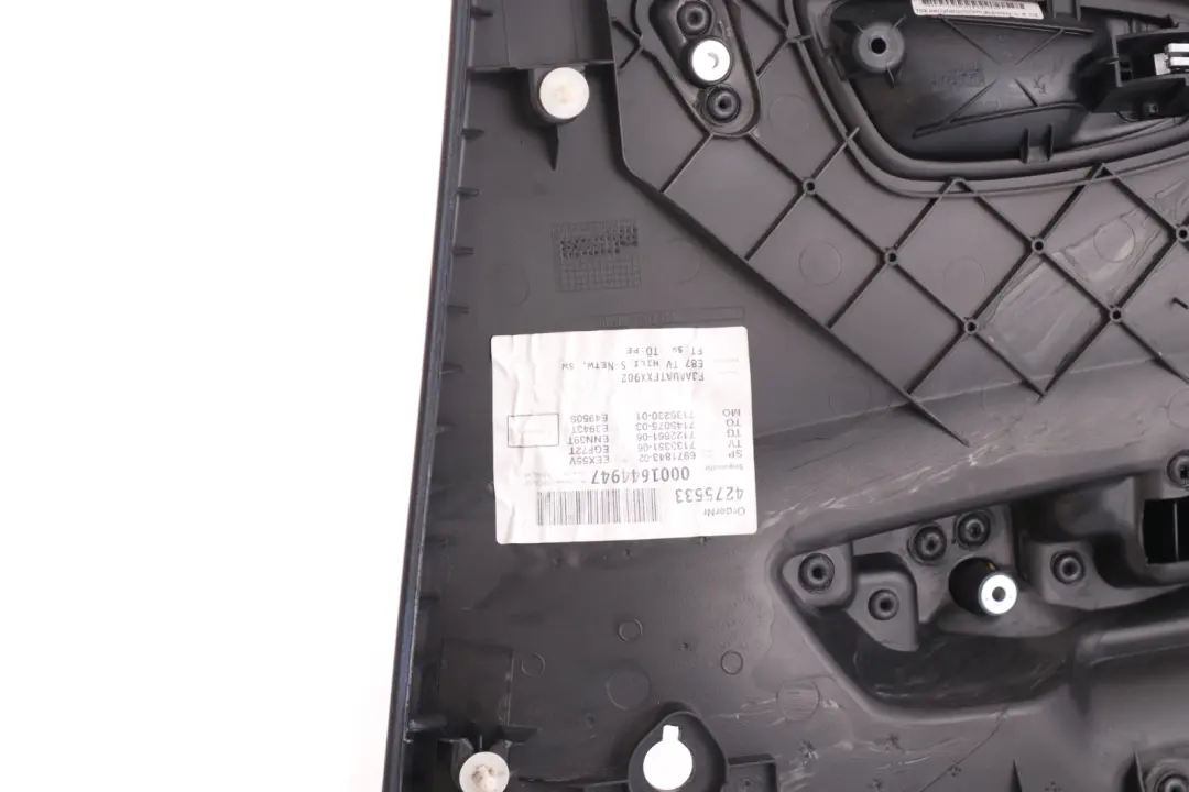 Left N/S Door Card Trim Panel Black Anthracite Network to BMW 1 Series E87 Rear with Part number 7133351 BMW 1 Series E87 Rear Left N/S Door Card Trim Panel Black Anthracite Network - SKU 7133351-1 - Part number 7133351