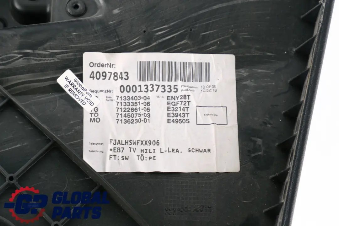 Left N/S Door Card Trim Panel Black Leather Boston to BMW 1 Series E87 Rear with Part number 7133351 BMW 1 Series E87 Rear Left N/S Door Card Trim Panel Black Leather Boston - SKU 7133351-3 - Part number 7133351