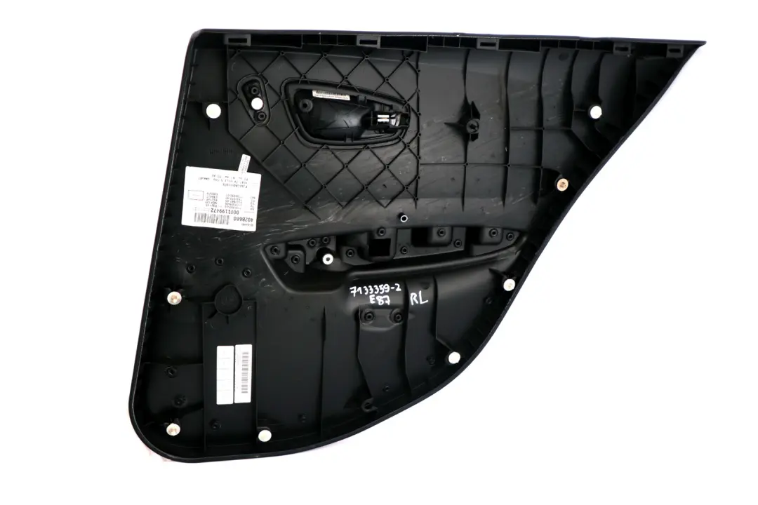 Left N/S Door Card Trim Panel Folienteil Schwarz Black to BMW 1 Series 2 E87 Rear with Part number 7133359 BMW 1 Series 2 E87 Rear Left N/S Door Card Trim Panel Folienteil Schwarz Black - SKU 7133359-2 - Part number 7133359