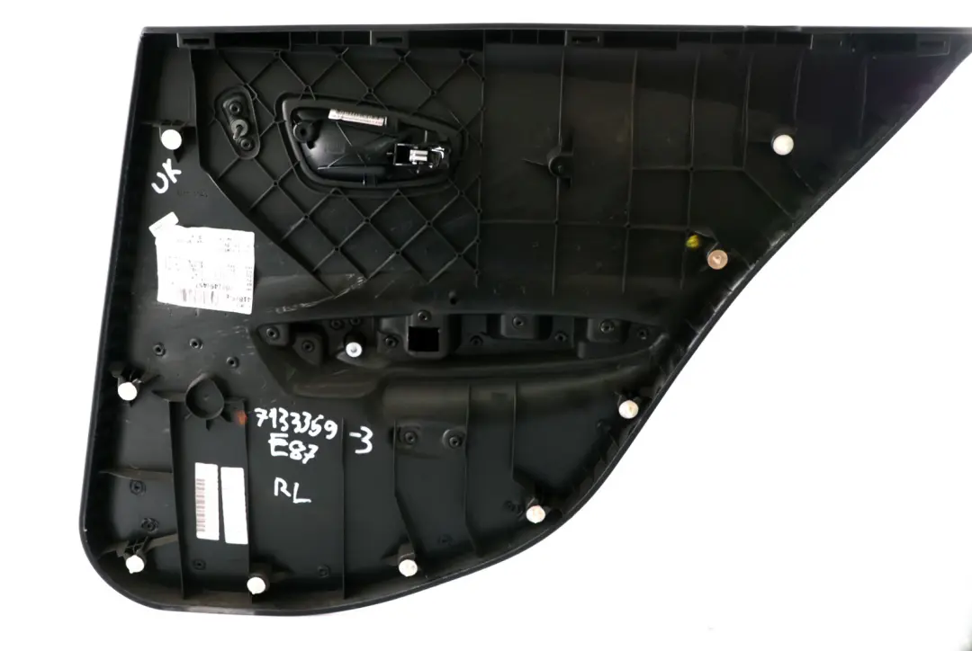 Left N/S Door Card Trim Panel Folienteil Black Leather to BMW 1 Series 3 E87 Rear with Part number 7133359 BMW 1 Series 3 E87 Rear Left N/S Door Card Trim Panel Folienteil Black Leather - SKU 7133359-3 - Part number 7133359