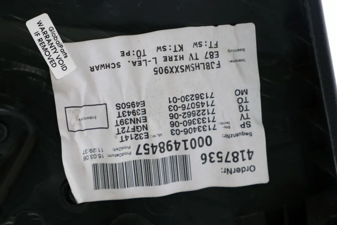 Right O/S Door Card Trim Panel Folienteil Black Leather to BMW 1 Series E87 3 Rear with Part number 7133360 BMW 1 Series E87 3 Rear Right O/S Door Card Trim Panel Folienteil Black Leather - SKU 7133360-3 - Part number 7133360