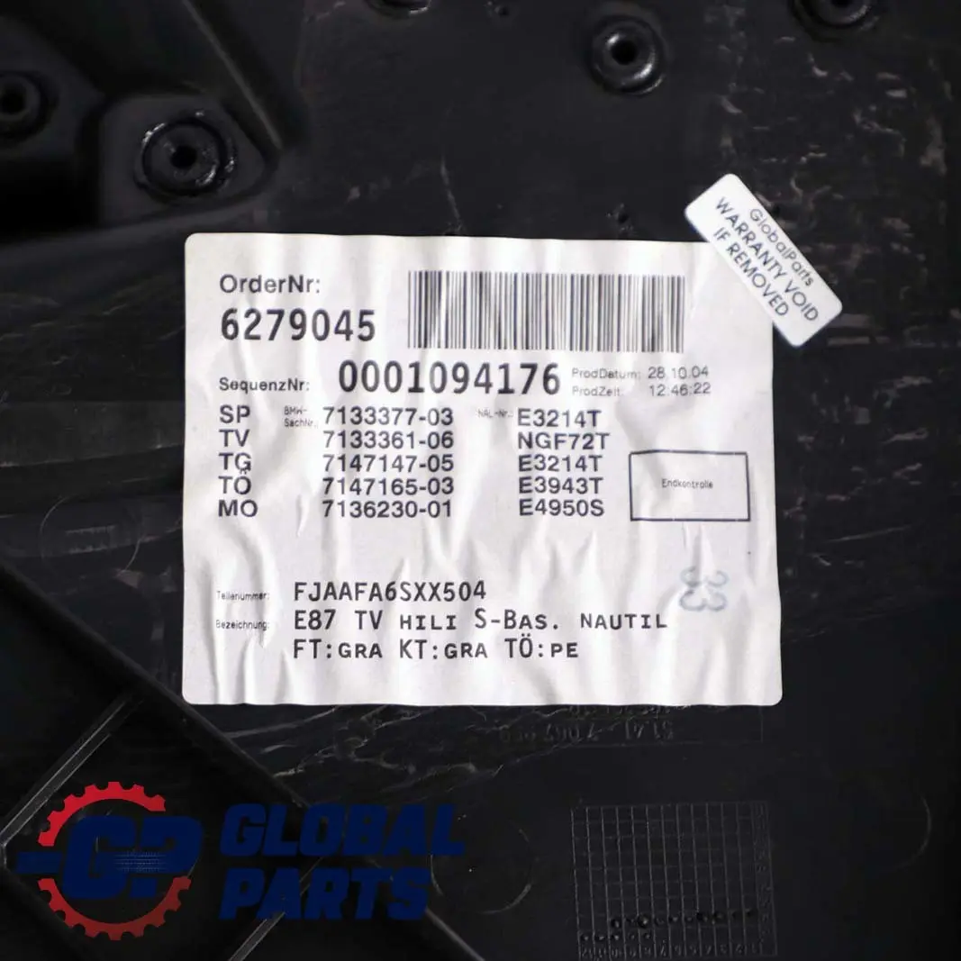 Embellecedor Tarjeta Puerta Trasera Izquierda Tela Gris para BMW E87 con número de pieza 7133361 BMW E87 Embellecedor Tarjeta Puerta Trasera Izquierda Tela Gris - SKU 7133361-2 - Número de pieza 7133361