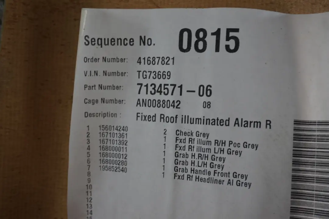  Genuine BMW Mini Cooper One R50 R53 Headlining Moulded Roof Lining Horizon Grey - SKU 7135513 - Part number 7135513