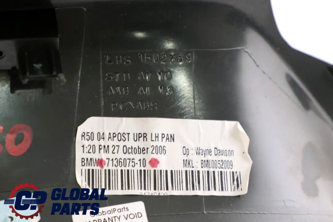 Mini Cooper R50 R53 Couvercle Colonne A Gauche Panther Black - SKU 7136075 - Numéro de pièce 7136075